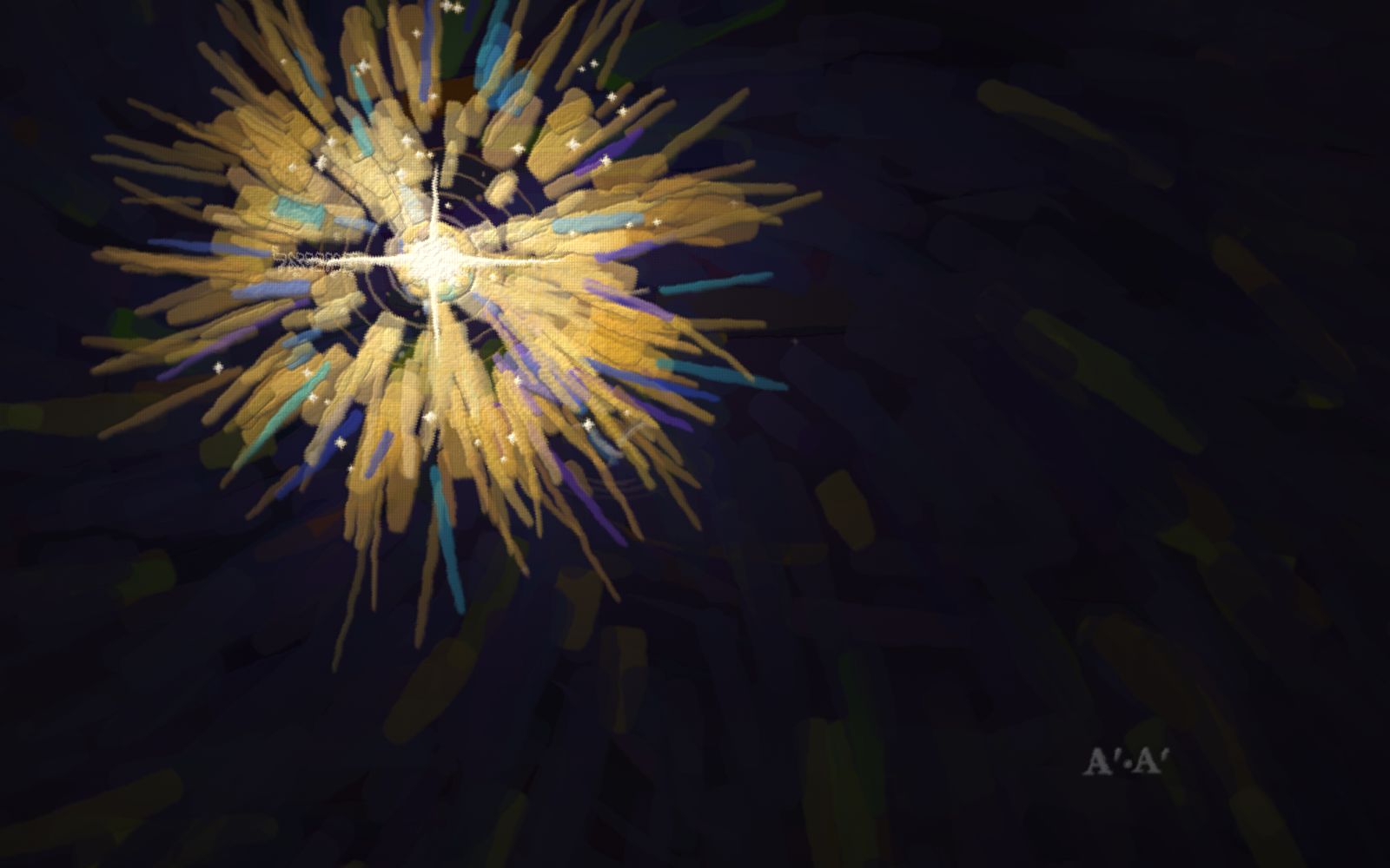 A single radiant gold Light turning over a deep blue-violet void — the beginning, before anything was made.