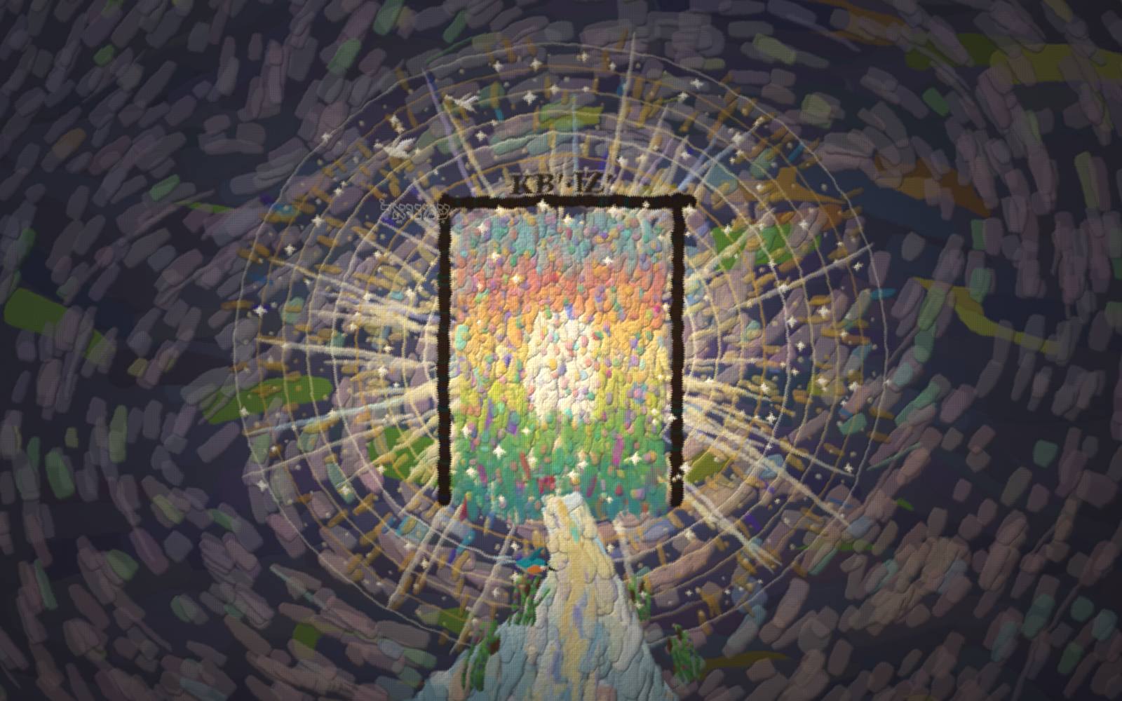 A great radiant open door of light, a river of living water flowing out from its threshold toward the viewer.