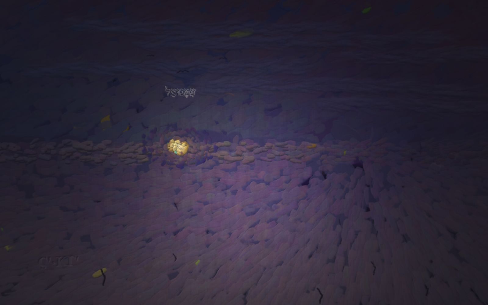 A tiny red child alone in a vast cold swirling night, a single faint gold glimmer far away.