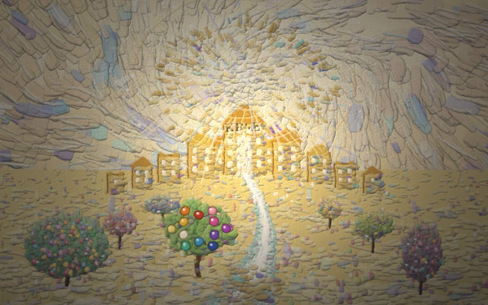 A radiant golden City of light on a hill with a river of life flowing down and no shadow anywhere — the everlasting home.